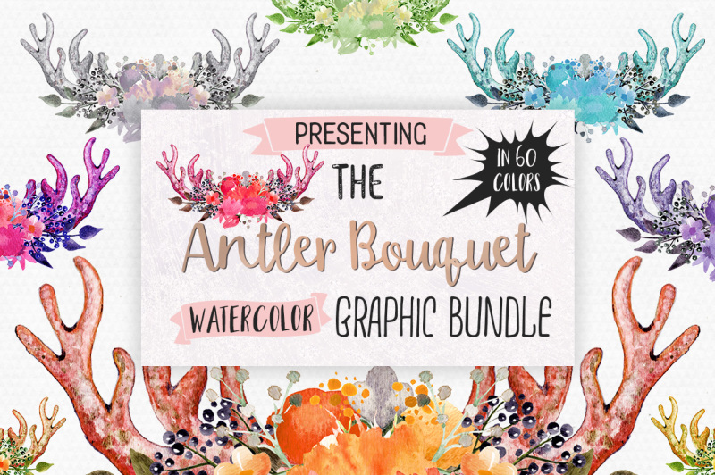 watercolor-antler-floral-bouquet-graphics