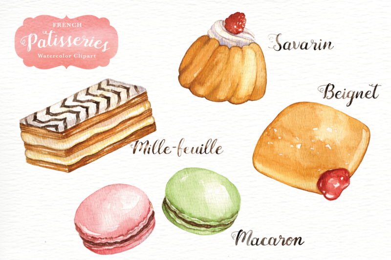 french-patisseries-watercolor-clip-art