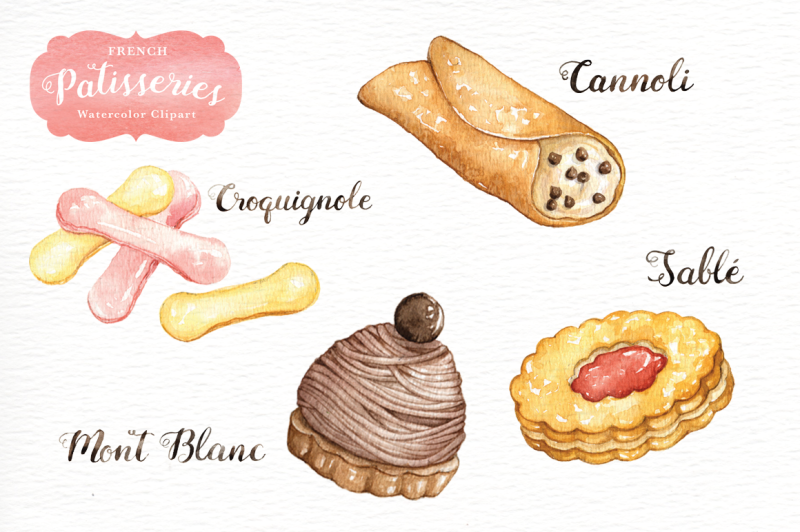 french-patisseries-watercolor-clip-art