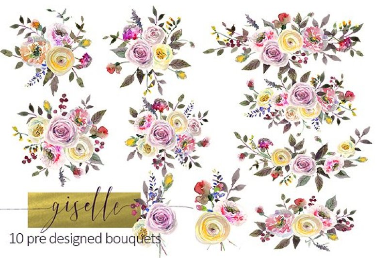 Download Yellow Purple Watercolor Flowers Clipart By Whiteheartdesign Thehungryjpeg Com