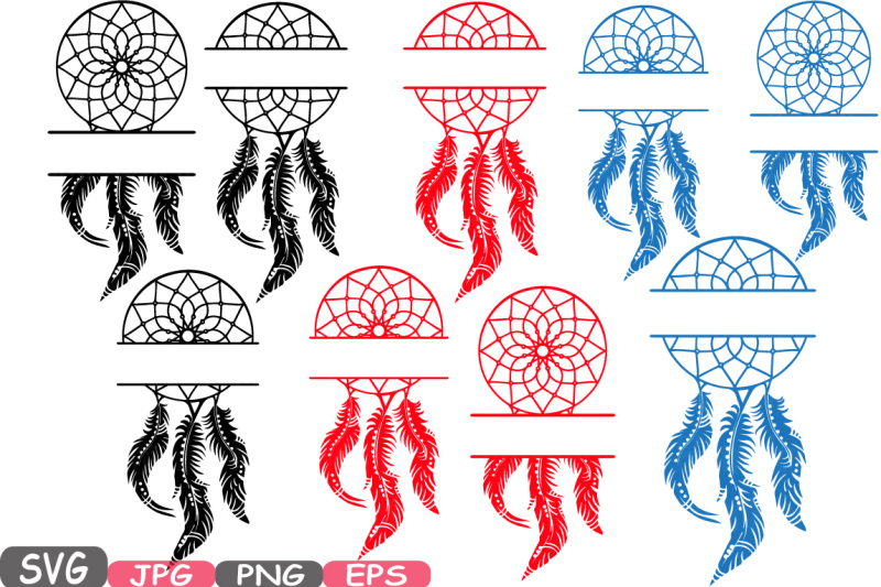 dream-catcher-split-svg-monogram-silhouette-cutting-files-svg-frame-clipart-boho-bohemian-dream-designs-feathers-pack-indian-native-505s