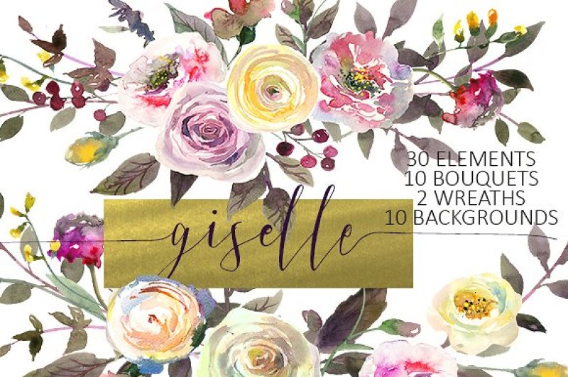 Art Collectibles Clip Art Watercolor Flowers Bundle 45 Watercolor Clipart Collections In 1 Save 92