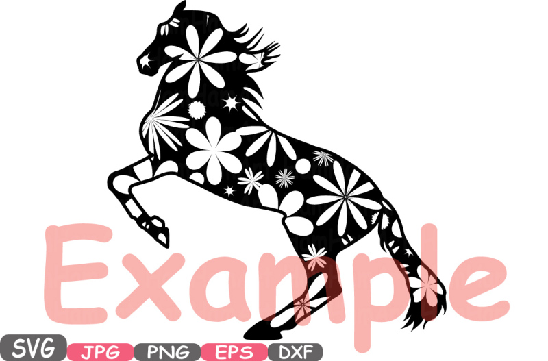 floral-horses-mascot-woodland-flower-monogram-circle-cutting-files-svg-silhouette-school-clipart-illustration-eps-png-dxf-zoo-vector-410s