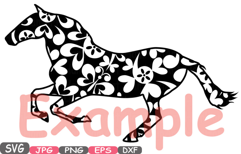floral-horses-mascot-woodland-flower-monogram-circle-cutting-files-svg-silhouette-school-clipart-illustration-eps-png-dxf-zoo-vector-410s