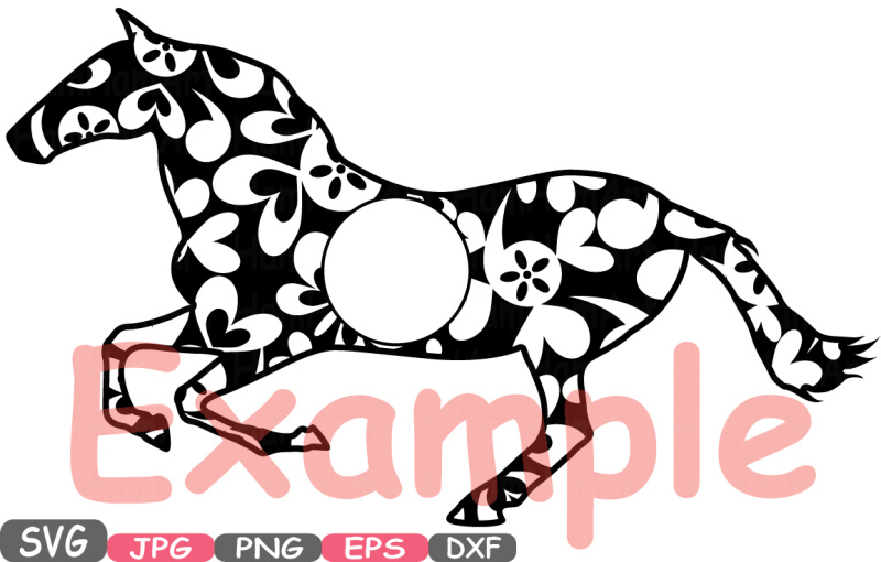 wild-circle-horses-mascot-woodland-flower-monogram-cutting-files-svg-silhouette-school-clipart-illustration-eps-png-dxf-zoo-vector-411s