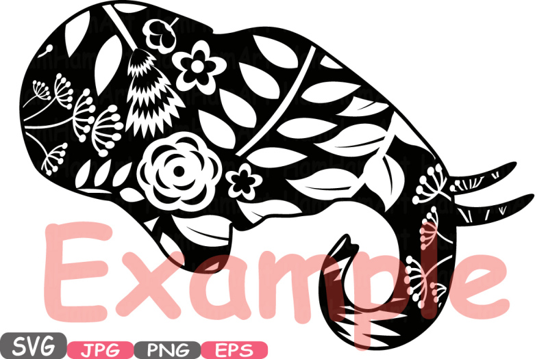 Elephant Safari Mascot Flower Monogram Cutting Files SVG Silhouette