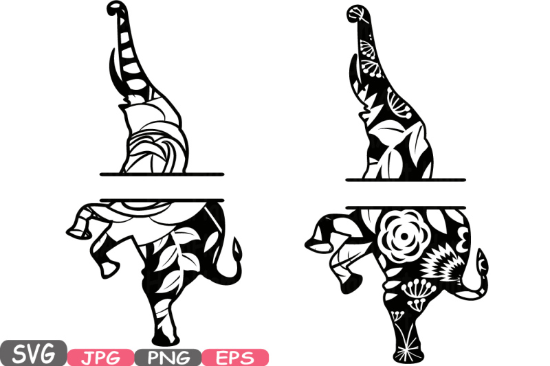 split-elephant-mascot-jungle-animal-safari-flower-monogram-cutting-files-svg-silhouette-school-clipart-eps-png-jpg-zoo-425s