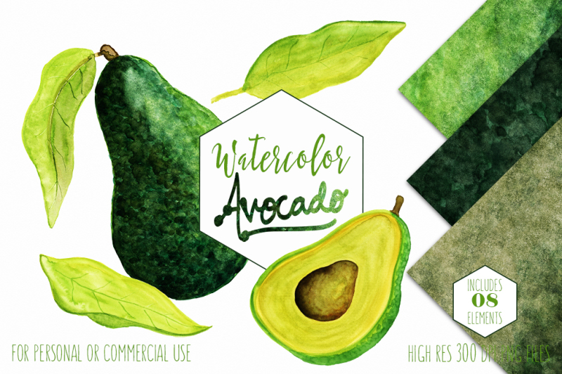 watercolor-avocado-graphic-set