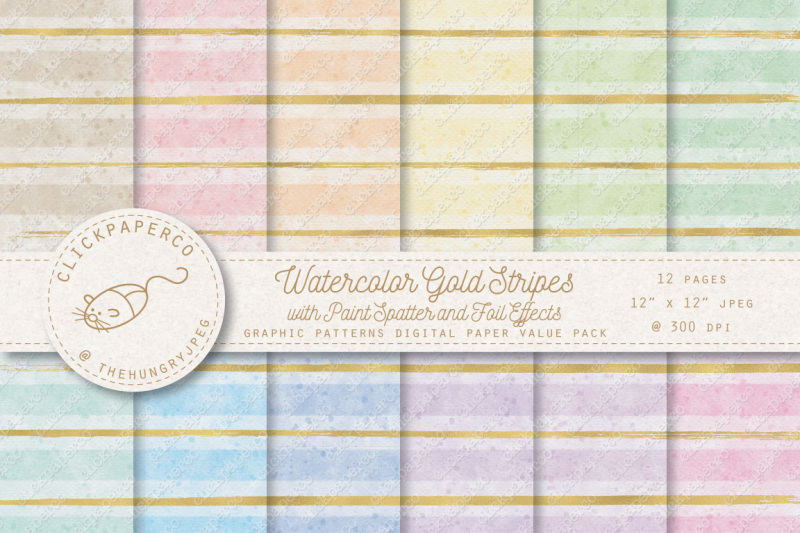 watercolor-gold-stripes-digital-paper-with-paint-spatter-and-foil-effects