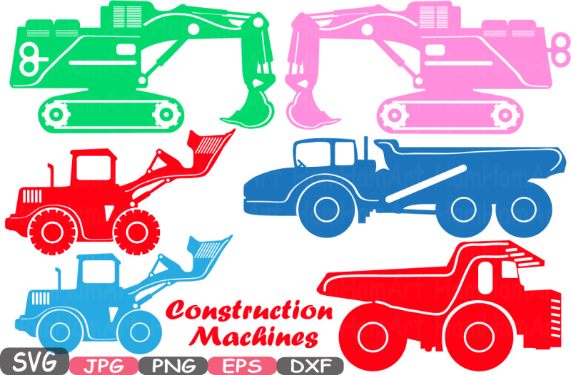 Download Color Construction Machines Cutting Files SVG Silhouette builders toy toys WORK school Cars ...