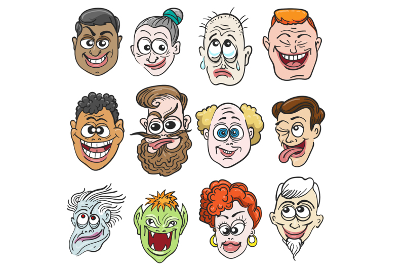 colorful-doodle-faces-set
