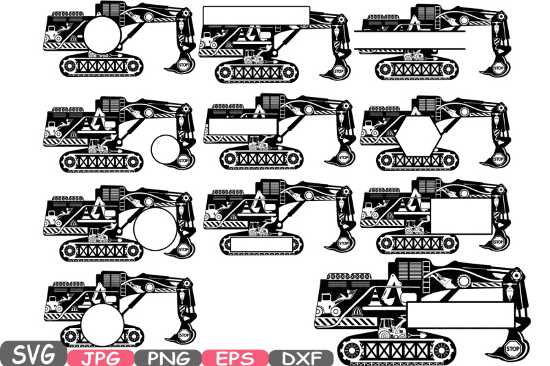 digger-excavator-circle-and-split-silhouette-svg-file-cutting-files-frame-stickers-builders-work-construction-clipart-building-machine-dxf-646s