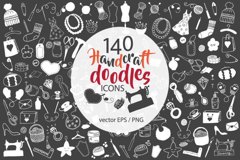 140-big-doodle-icons-and-design-elements-clipart-handcraft-handmade-nbsp-needlework-design-elements