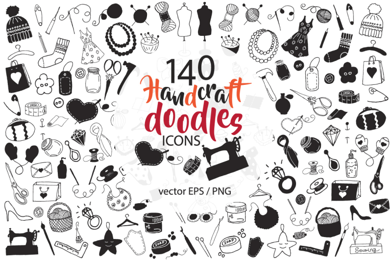 140-big-doodle-icons-and-design-elements-clipart-handcraft-handmade-nbsp-needlework-design-elements