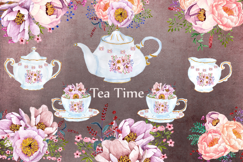 tea-time-watercolor-floral-clipart