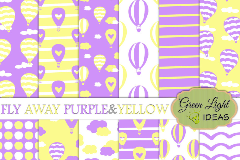 hot-air-balloons-digital-papers-purple-and-yellow-backgrounds