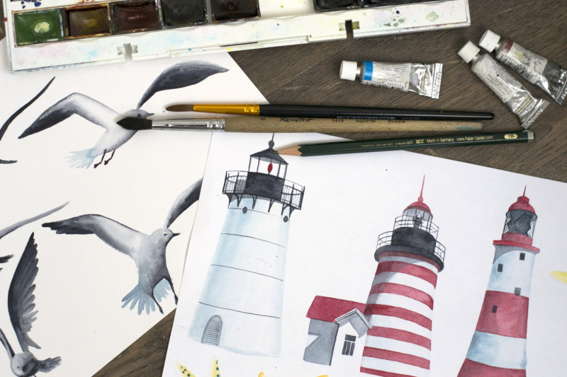 lighthouses-and-seagulls-watercolor