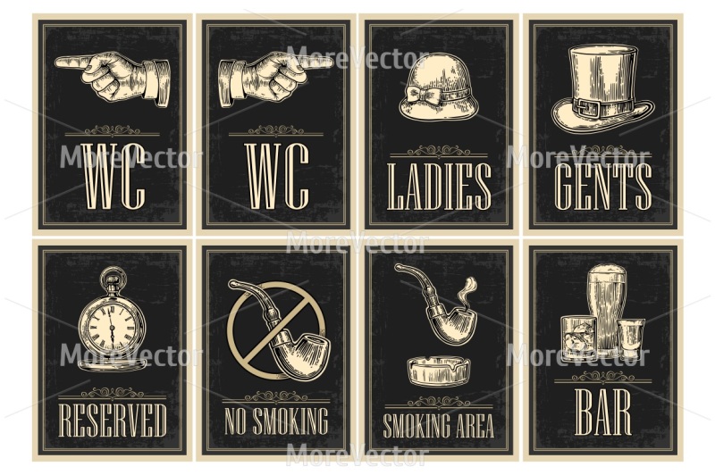 set-signboard-pointing-finger-toilet-retro-vintage-grunge-poster-for-ladies-cents-the-sign-no-smoking