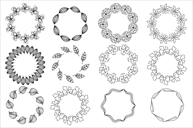 72-hand-drawn-doodle-wreaths-nbsp-design-elements-clipart-floral-and-feathers-wreaths
