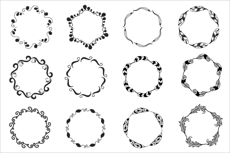 72-hand-drawn-doodle-wreaths-nbsp-design-elements-clipart-floral-and-feathers-wreaths