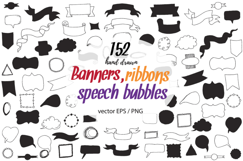 80-big-doodle-clipart-with-banners-ribbons-frames-speech-bubbles-nbsp-and-design-elements