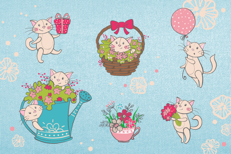 romantic-set-with-cats-and-flowers