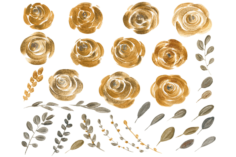 gold-and-silver-flowers-and-leaves-33-elements