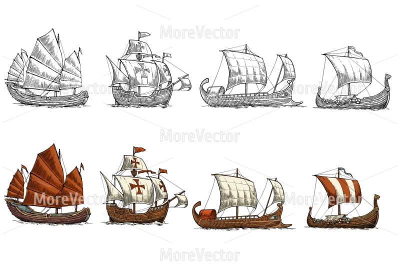 trireme-caravel-drakkar-junk-set-sailing-ships-floating-on-the-sea-waves