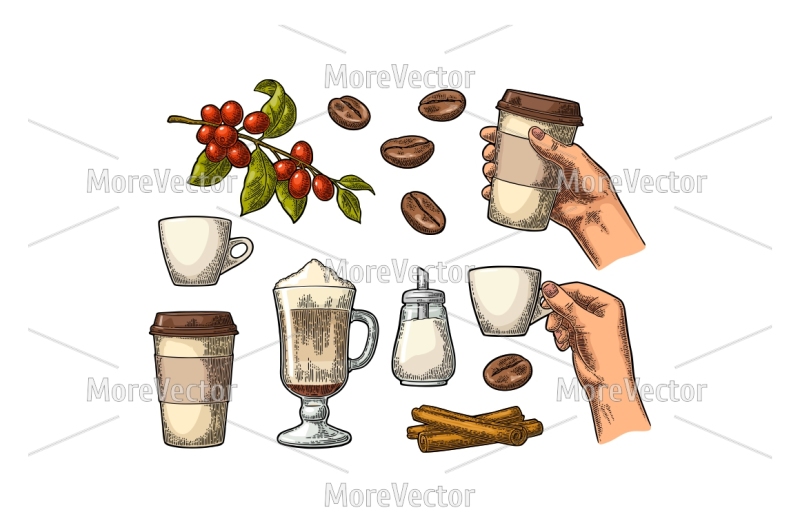 set-coffee-glass-latte-macchiato-with-whipped-cream-and-cinnamon-stick