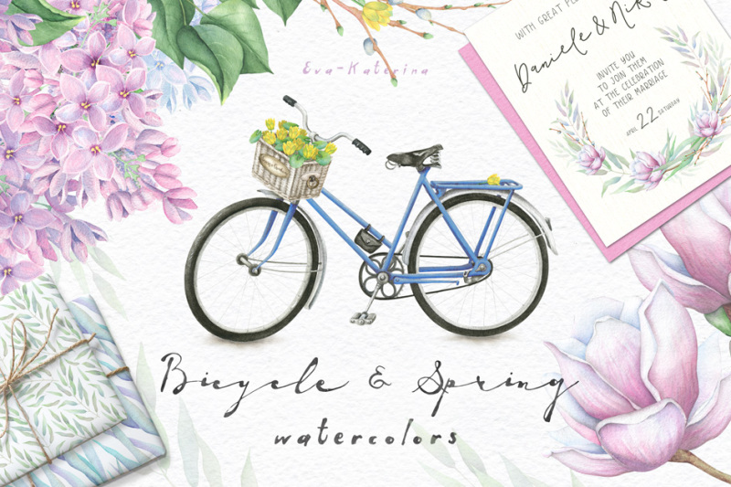 spring-and-bicycle-watercolors