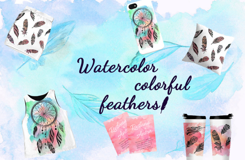 watercolor-colored-feathers