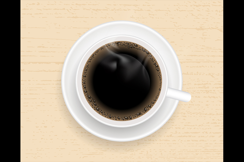 cup-of-coffee-on-wooden-table-top-view-vector-illustration