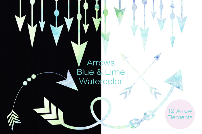 blue-and-lime-watercolor-arrows-graphic-bundle