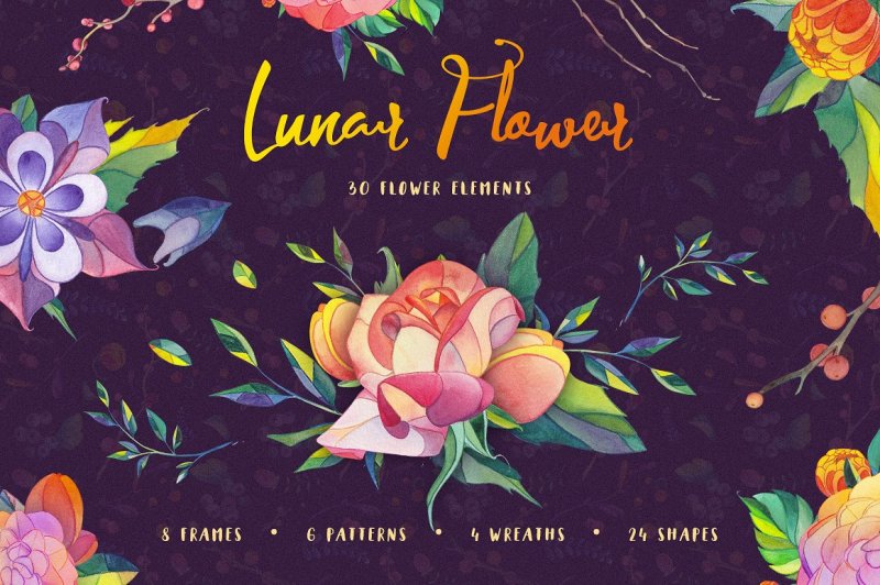 lunar-flower-watercolor-graphic-kit