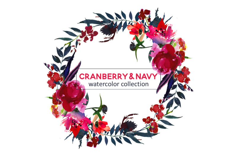 red-navy-watercolor-flowers-scarlett-magenta-peonies-roses-bouquets-clipart