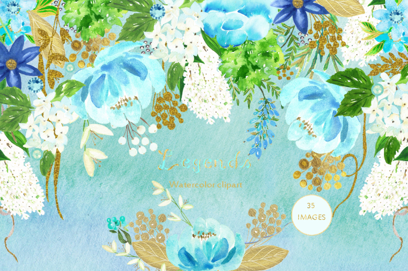 gold-and-blue-watercolor-flowers