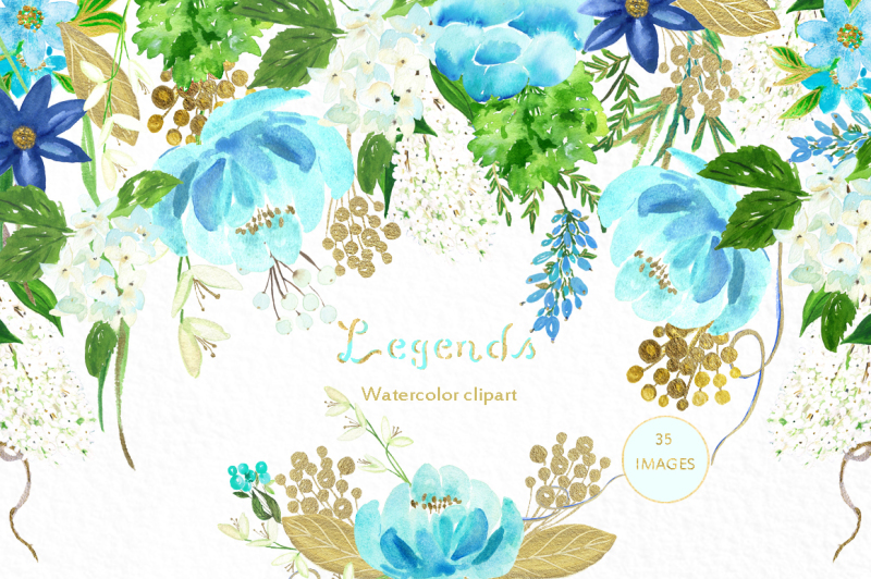 gold-and-blue-watercolor-flowers