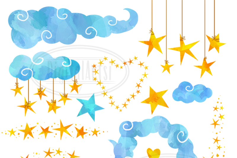 watercolor-blue-clouds-and-stars-clipart
