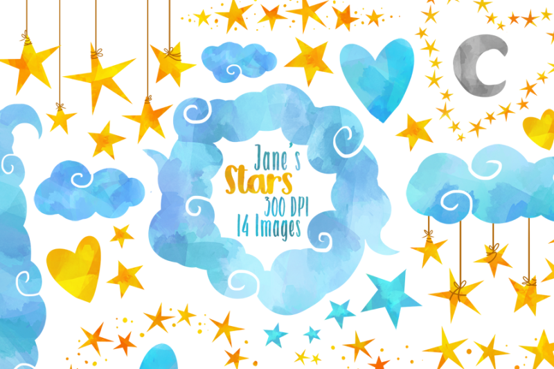 watercolor-blue-clouds-and-stars-clipart