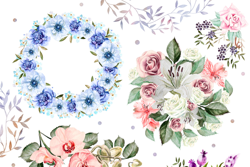 watercolor-elements-and-wreath