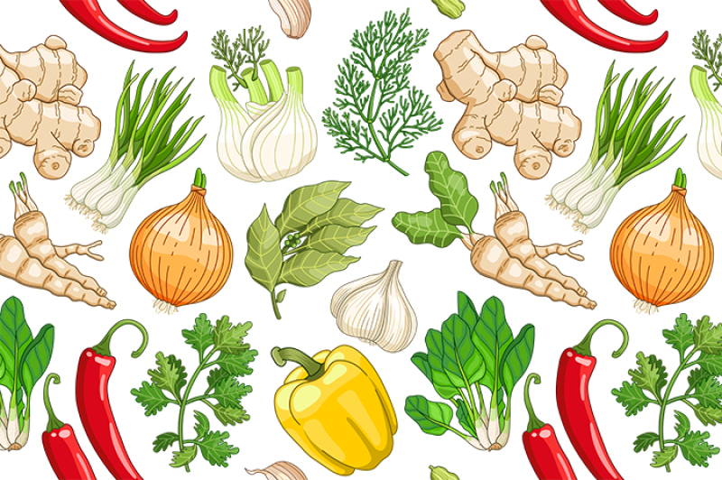 vector-vegetable-pattern-with-herbs