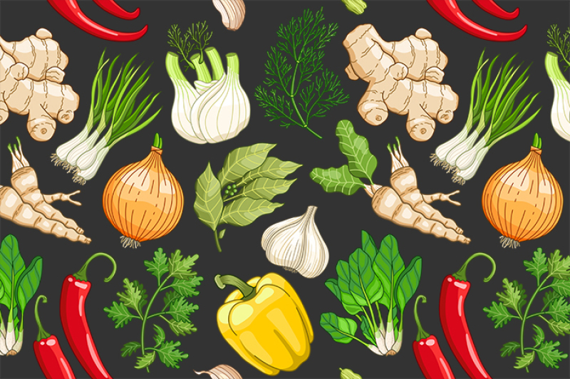 vector-vegetable-pattern-with-herbs