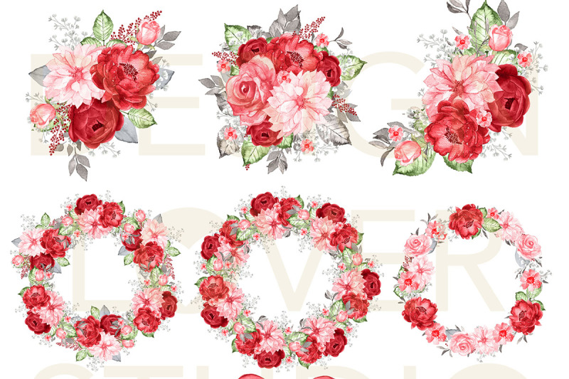 watercolor-red-romance-wreaths