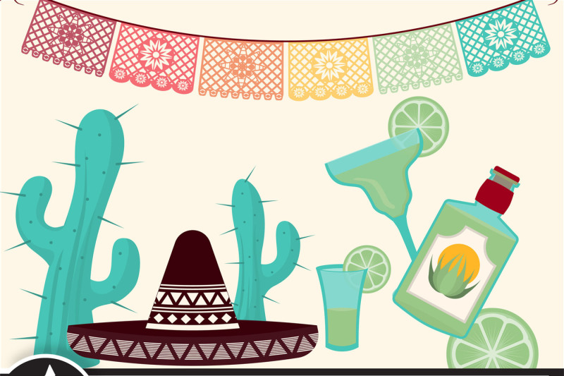 cinco-de-mayo-clip-art-set-mexico-pi-ata-papel-picado-tequila-cactus