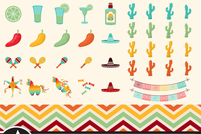 cinco-de-mayo-clip-art-set-mexico-pi-ata-papel-picado-tequila-cactus
