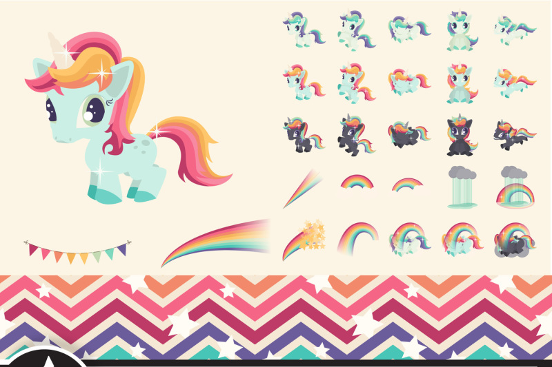 rainbow-and-unicorn-clip-art-set-one
