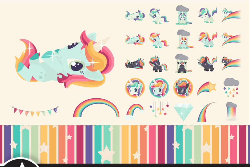 rainbow-and-unicorn-clip-art-set-two