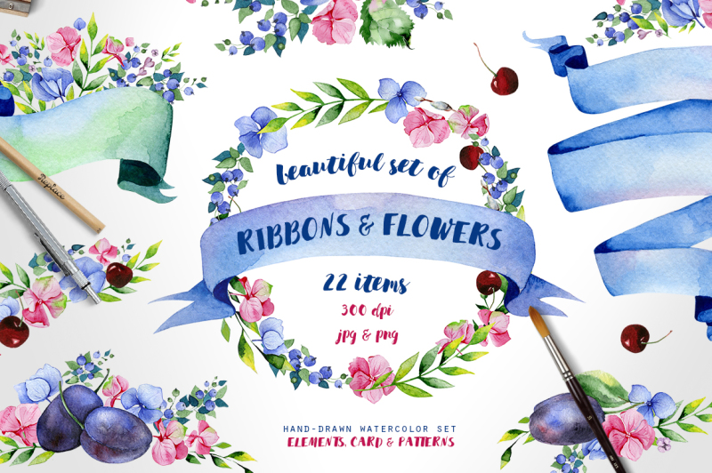 ribbons-and-flowers-set