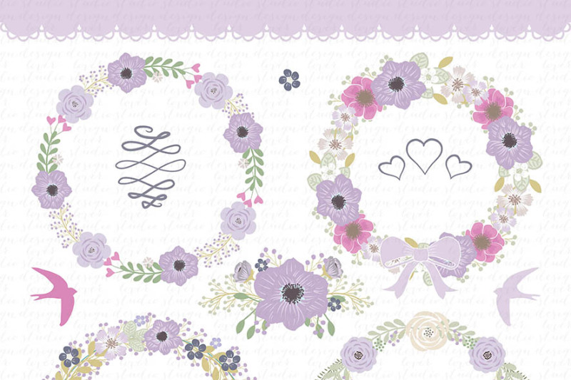 vector-wedding-clipart-purple-wreath-clipart-wedding-clipart-flower-clipart-flower-wreath-flower-frame