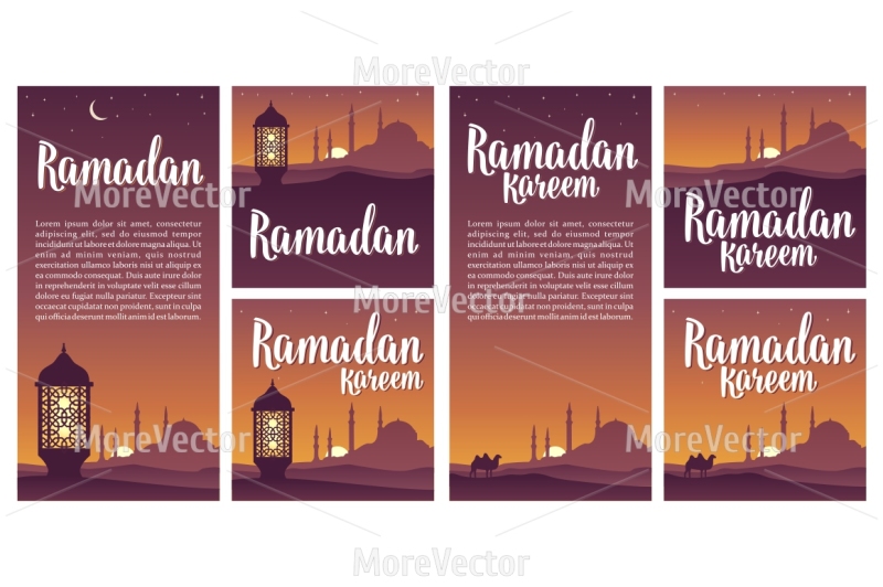 set-horizontal-vertical-square-posters-ramadan-kareem-lettering-with-lamp-minarets-crescent-and-star-in-night-sky